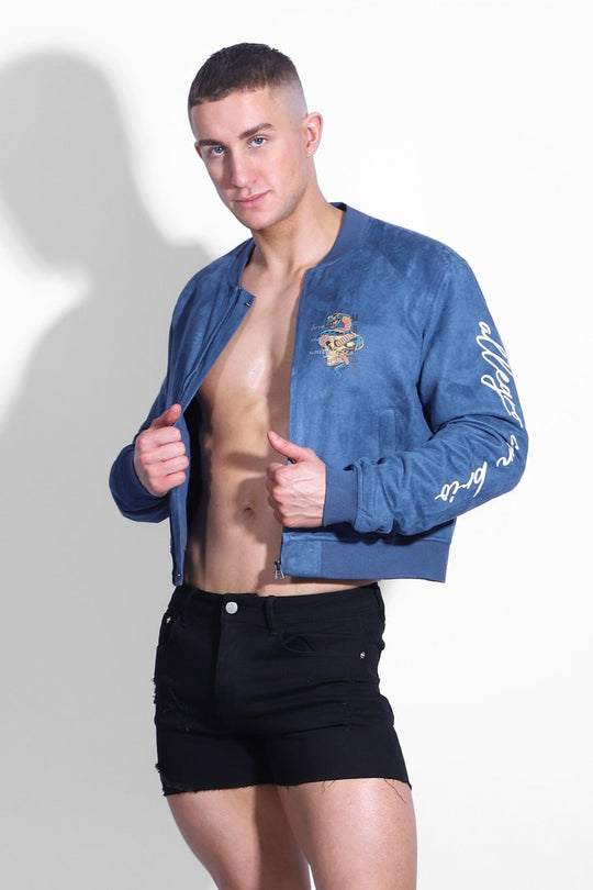 Chaqueta bomber corta de ante - Azul marino