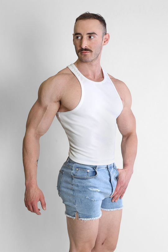 Camiseta sin mangas con escote en V y cuello redondo - Blanca
