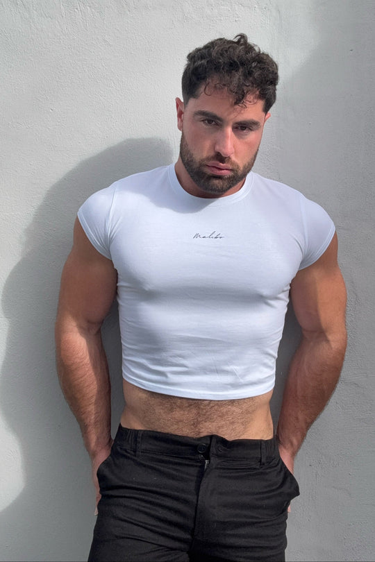 Camiseta corta de media manga ajustada - Blanca